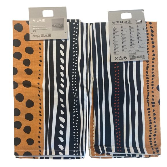 Ikea Vilmie WILJ Pillow Cover Pair Orange Black Striped Polka Dot Cotton16"x24" - Picture 1 of 5